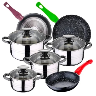 Imagen de Bateria de cocina 8 piezas SAN IGNACIO Dina, acero inoxidable, con juego sartenes (18/22/26 cm) Jolie aluminio forjado