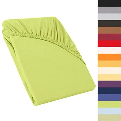 Imagen de CelinaTex Perla Sábana Bajera Ajustable, Algodón, Verde Manzana 160 g/m², Topper 180x200 200x200 x 20 cm 1er Set