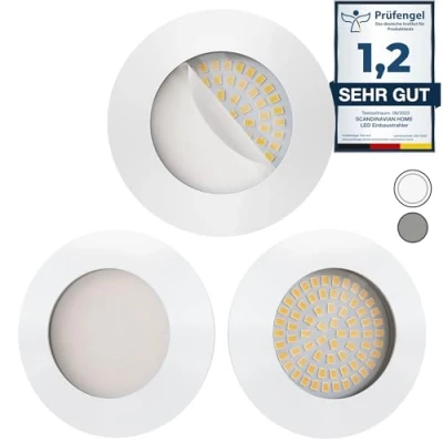 Imagen de Scandinavian home Juego de 3 Focos Empotrables LED Blanco Mate 60mm 70mm I 230V CRI 90 4,8W 450lm 3000K Cálido 68mm Plano Downlight Luz Techo