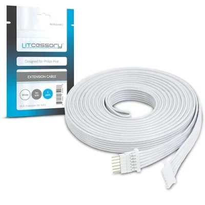 Imagen de Litcessory Cable de Extensión para Philips Hue Lightstrip Plus (3m, 1 Unidad, Blanco MICRO 6 PINES V4)