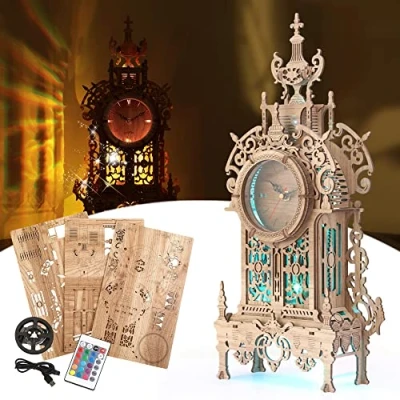 Imagen de FUNPOLA LED Puzzle 3D de Madera Torre Reloj, Maquetas para Construir Adultos, Reloj Adultos