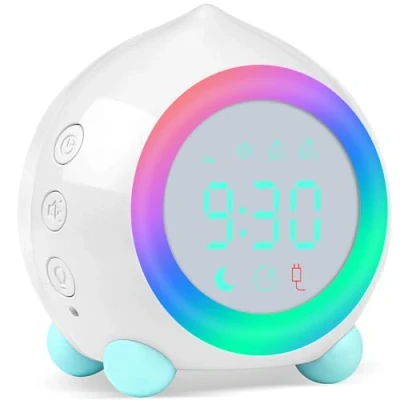 Imagen de Ayybboo Reloj Despertador Infantil Digital, Simulador de Amanecer para Niños con Luces Colores y Lámpara Luz Nocturna Silencioso (Blanco)