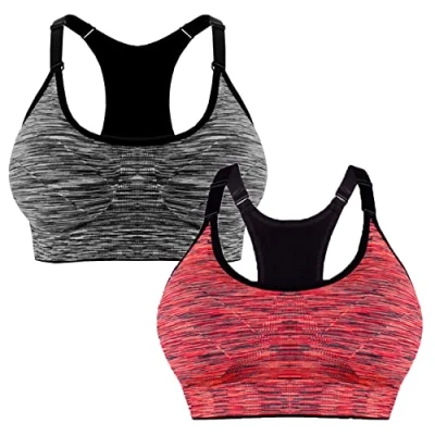 Imagen de Libella Paquete de 2 Mujer Sujetador Deportivo Push Up Bustier con Amplio Correas Fitness Yoga Camisetas Sin Mangas UN3 L/XL