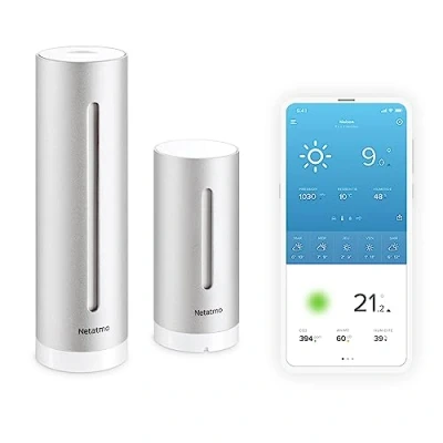 Imagen de Netatmo Estación meteorológica inteligente: WiFi, inalámbrica, sensor interior y exterior, pronóstico del tiempo, Amazon Alexa Apple HomeKit, higrómetro, calidad aire, NWS01 EC, negra