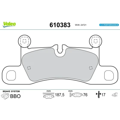 Imagen de Valeo E PERFORMANCE, Pastillas de freno, 610383, Sef 4 pastillas, Eje trasero, Totalmente equipadas con accesorios montados y no montados, Valeo, Experto en frenado desde 1923