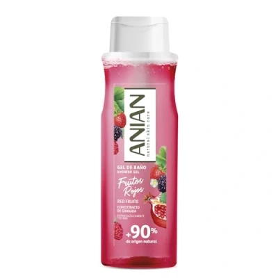 Imagen de ANIAN Gel de Baño Frutos Rojos, 750 ml, con Extracto Granada, Aroma Dulce y Afrutado, para Todo Tipo Piel, +90% Ingredientes Origen Natural, Apto Veganos