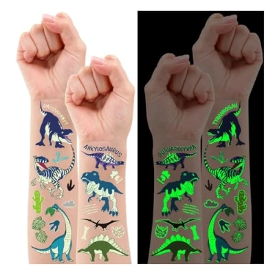 Imagen de Leesgel Dinosaurios Tatuajes Temporales Niños, 20 Hojas Luminoso Niños para Detalles Cumpleaños Rellno Piñata Fiesta Regalos Dinosaurio Infantil
