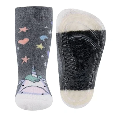 Imagen de EWERS stopper socks unicorn, calcetines con suela antideslizante para niñas, de goma, MADE IN GERMANY, 1 par antideslizantes niños, gris, talla 21 22