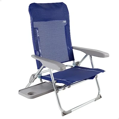 Imagen de AKTIVE 62294 Silla de Playa Plegable multiposición, con asa para fácil Transporte, 6 Posiciones, Medidas 61 x 60 89 cm, Aluminio y antivuelco, Peso máximo soportado 110kg