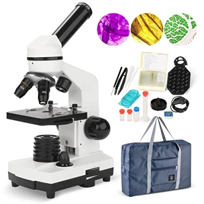 Imagen de Microscopio para Niños 100X 1000X Profesional Dual inalámbrico LED Iluminación Laboratorio Compuesto Microscopios monoculares con Lentes de Vidrio óptico y 15 Diapositivas