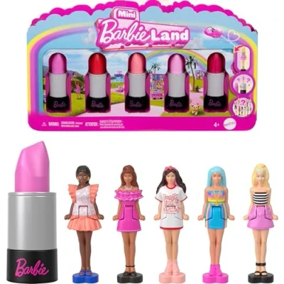 Imagen de Barbie mini Barbieland Set pintalabios, 5 figuras con estilos diferentes a la moda, muñecas sorpresa que se muestran al abrirse el juguete regalo para niños y niñas +4 años, JBD26