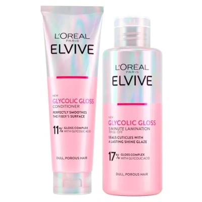 Imagen de L&#039;Oréal Paris Elvive Glycolic Gloss Acondicionador Pelo con Acido Glicólico 150 ml + Tratamiento de Laminación 5 Minutos para Cabello Opaco y Poroso 200 2 Botellas