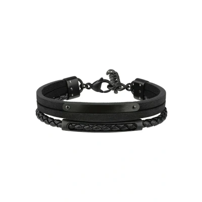 Imagen de BREIL, Colección B Mix, Pulsera para Hombre de Acero Satinado y Piel Trenzada Negra, Práctico Cierre Mosquetón, Ideas Regalos Hombre, Longitud 18 cm, Negro