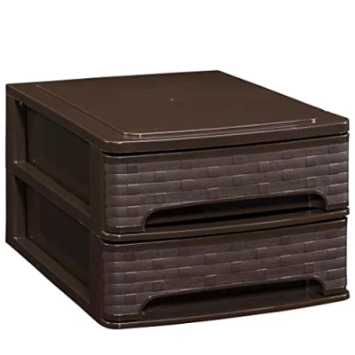 Imagen de COM FORT HOUSE Cajonera Apilable de Plástico Modelo Bambu Color Wengue 2 Cajones Almacenamiento Modular