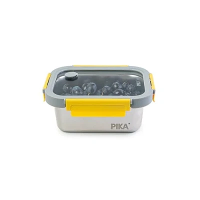 Imagen de PIKA Recipiente hermético para alimentos de acero inoxidable y tapa cristal templado ligera Compatible con microondas, horno, congelador MetalShock (1 800ml)