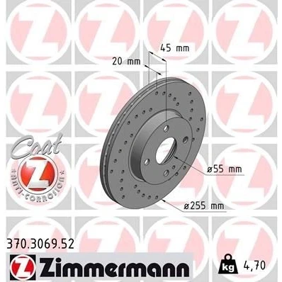 Imagen de ZIMMERMANN SPORT COAT Z 370.3069.52 Disco de freno 255 20 5/4 4 100 ventilación interna, perforado revestido MAZDA: MX 5 2, I