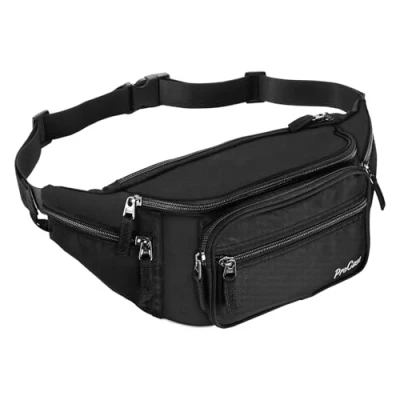 Imagen de ProCase Riñonera Negra para Hombre Mujer, Bolso de Cintura Deportiva al Aire Libre con Cinturón Regulable y Hebilla Rápida Viaje, Senderismo, Correr, Entrenamiento Negro