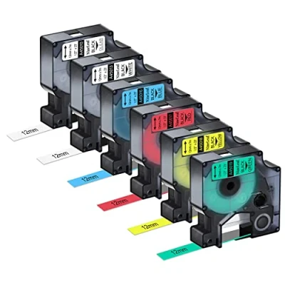 Imagen de NineLeaf 6 paquete de cintas etiquetado conjunto combinado DYMO D1 labelmanager 160 impresora 45013 45016 45017 45010 45018 45019 impresiones en negro unidades