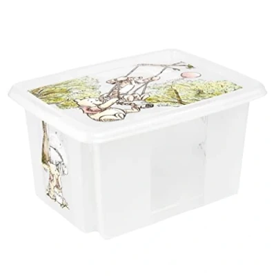 Imagen de keeeper Caja de almacenamiento con tapa Winnie the Pooh, Giratoria y apilable, Para niños, 15 L, Karolina, Natural Transparente
