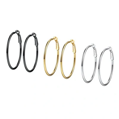 Imagen de 3 Piezas de Conjunto Pendientes Aro para Mujer 40mm Dorado Negro Plateado