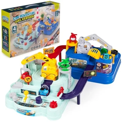 Imagen de COIL Juego de pista carreras, coches, juguete aprendizaje Montessori, 4 piezas móviles, helicópteros, control manual, a partir 3 años