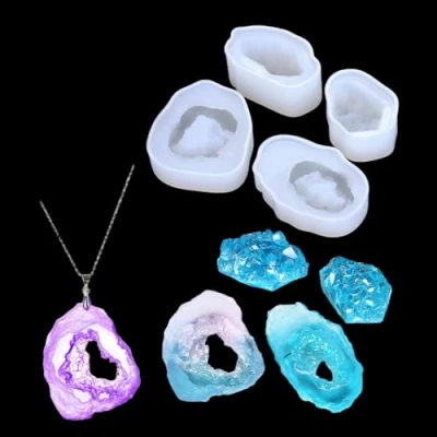 Imagen de FineInno 4PCS Moldes de Silicona,Crystal Resin Mold Resina Joyería Piedra Arcilla Colgante Molde Cristal,3D Gemas silicona (Moldes gema)