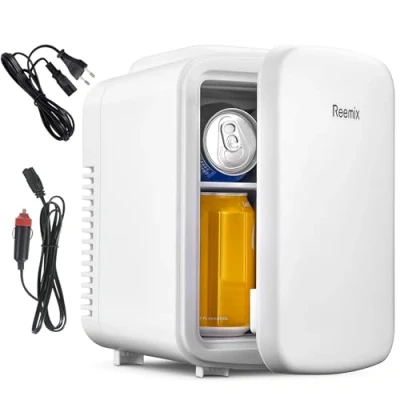 Imagen de Mini Nevera Portátil de 4 Litros/6 latas, Refrigerador Personal Para el Cuidado la Piel, Cosméticos, Bebidas, Alimentos, Ideal Dormitorio, Oficina, Coche (Blanco)