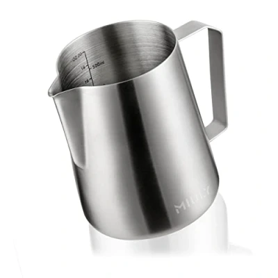 Imagen de MaxMiuly 600ml Jarra para Leche de Acero Inoxidable, Espuma con Marca Medición,Jarra Cafe Capuchino, Espresso, Latte Art,Plata