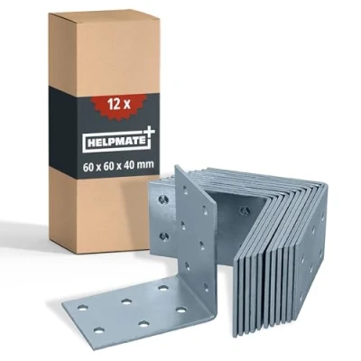 Imagen de HELPMATE 12 unidades de ángulos placa perforada 60 x 40 mm Conector ángulo galvanizado y azul pasivado madera con excelente protección contra la corrosión Ángulo