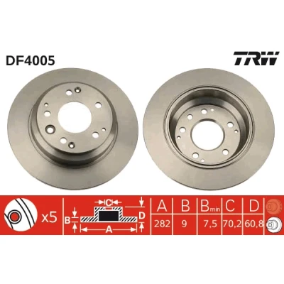 Imagen de TRW DF4005 Disco de freno 282 9 5 114 macizo barnizado HONDA: LEGEND 4, Shuttle
