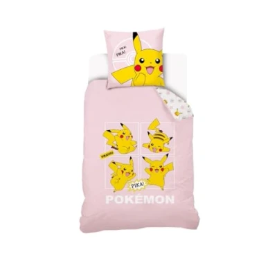Imagen de funda nórdica Pikachu Pokémon 140 x 200 cm + 1 de almohada 63 cm, 100% algodón, rosa pale
