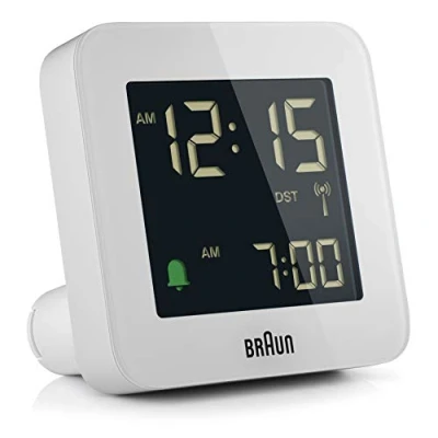 Imagen de Braun Reloj Despertador de Viaje controlado por Radio Zona con Hora Central Europea (DCF) función repetición, configuración rápida, Alarma pitido en Crescendo Blanco, BC09W DCF.