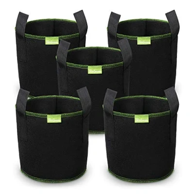 Imagen de SIMBOOM Bolsas para Plantas 40L (5 Piezas), Bolsa de Cultivo No Tejidos, Saco geotextil Respirable Flores y Verduras, Negro 38cm x 33.5cm