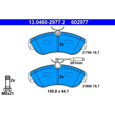 Imagen de ATE 13.0460 2977.2 Juego de pastillas freno con contacto avisador desgaste tornillos pinza FIAT: Ducato II Camión plataforma/Chasis