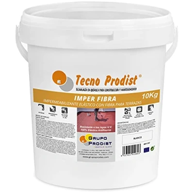Imagen de Tecno Prodist IMPER FIBRA (10 Kg, blanco) Pintura Terrazas Impermeabilizante y elástica con Fibras Incorporadas Gran cubrición (A Rodillo o brocha, disponible en color rojo