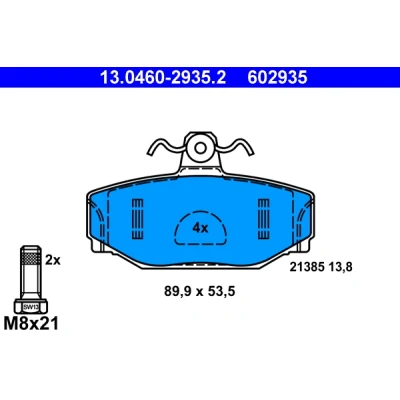 Imagen de ATE 13.0460 2935.2 Juego de pastillas freno excl. contacto avisador desgaste con tornillos pinza VOLVO: V70 I, 940 II Berlina