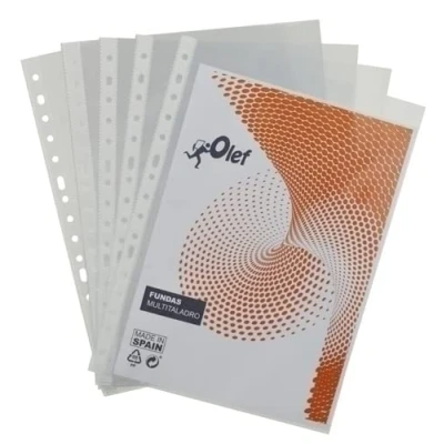 Imagen de 100 Fundas multitaladro Olef PP 90 cristal liso folio 16 taladros reforzados