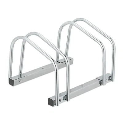 Imagen de Relaxdays Soporte para Bicicletas, Aparcamiento 2 Bicis, Ruedas de hasta 60 mm, Montaje Suelo, Metálico, Plateado, Acero, 26.5 x 40.5 33 cm