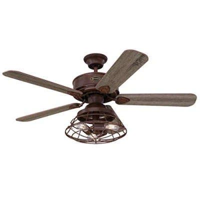 Imagen de Westinghouse Lighting 72205 Ventilador de techo Barnett para interior madera granero, 122 cm, juego iluminación LED regulable con pantalla tipo jaula, control remoto incluido, 55 W