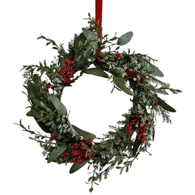 Imagen de Ginger Ray Corona Artificial de Navidad Tradicional con Bayas Rojas y follaje 45 cm tamaño, RUS 118