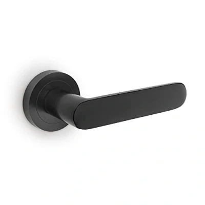 Imagen de EMUCA Manetas para puertas de interior, juego manillas puerta paso con roseta D.50 mm, Aluminio, Negro