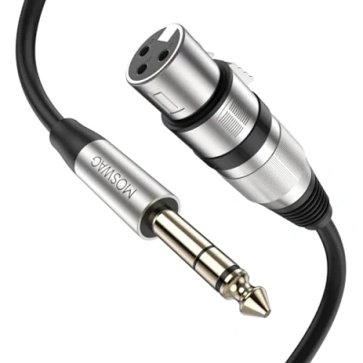 Imagen de MOSWAG Cable XLR Hembra a TRS de 6,35 mm, jack estéreo Balanceado mm (1/4 pulgadas) macho para Micrófono, Altavoz, Amplificador, Guitarra, Equipo Sonido 1M