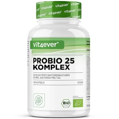 Imagen de Probio 25 Complejo de cultivos con 32 mil millones bacterias lácticas y cepas bacterianas + inulina orgánica por dosis diaria 180 cápsulas gastrorresistentes Altamente dosificadas Vegano
