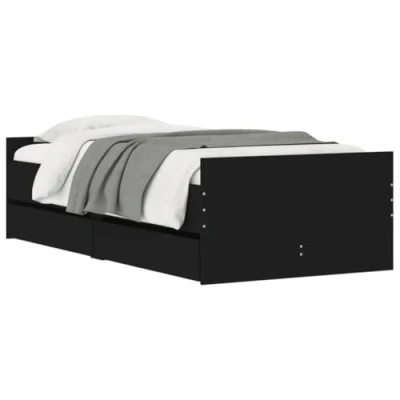 Imagen de vidaXL Estructura de Cama con Cajones, Somier Listones Almacenaje, Armazón Base Cama, Mueble para Dormitorio, Negro 90x190 cm