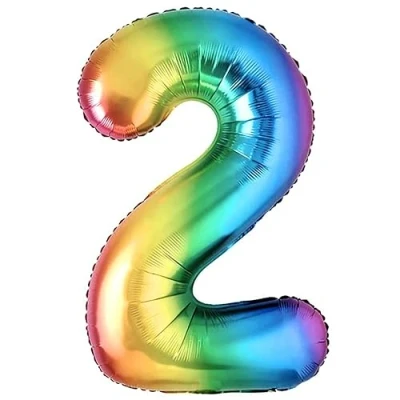 Imagen de Globo 2 Cumpleaños Número Foil Multicolor Gigante, XXL de 100cm. Decoración Cumpleaños. Aire o Helio.