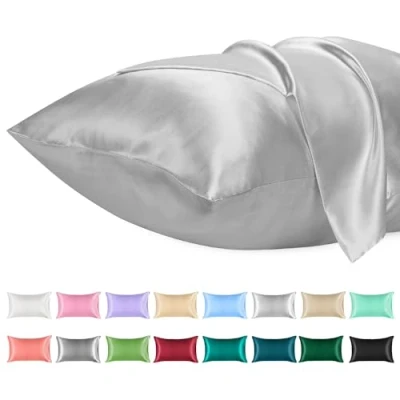 Imagen de Lirex 2 Paquetes Funda de Almohada Satén 40x60cm, Suave como una Seda, Fundas con Cierre sobre, Protege Cabello y Piel, Certificado Oeko Tex, （Gris Claro）