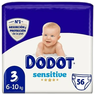 Imagen de DODOT Sensitive Pañales, 6 A 10 Kg, Blanco, Talla 3, Vanilla, 56 Unidad