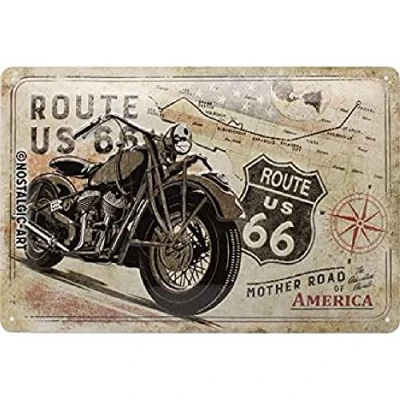 Imagen de Nostalgic Art Cartel de chapa retro Route 66 Bike Map Idea regalo para los fans la Ruta 66, metálico, Diseño vintage decorativo, 20 x 30 cm
