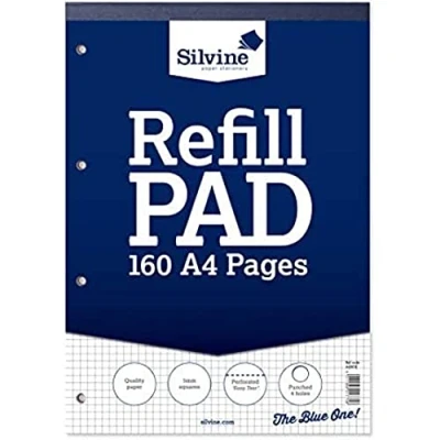 Imagen de Bloc de 160 folios cuadriculados recambio, tamaño A4, unidos por la parte superior y con 4 perforaciones para anillas, Silvine única