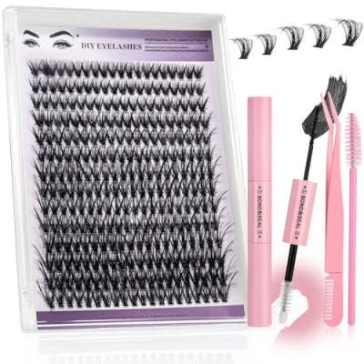 Imagen de Cexovo 280 Piezas Kit Pestañas Pelo a DIY, Postizas de Extensión Pestañas,con Pinzas, Cepillo, Pegamento y Removedor,8 16mm,Juego Individuales para Principiantes